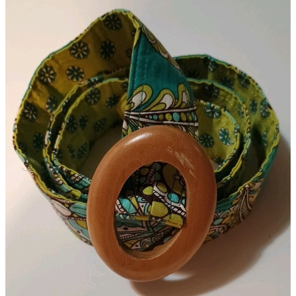 Vera Bradley Womens Reversible Belt Blue Green Damask Paisley Wood‎ Buckle